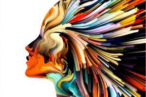women, Profile, White Background, Abstract, Artwork, Colorful