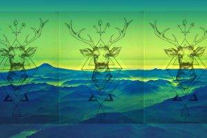nature, Animals, Digital Art, Deer, Triangle, Simple, Collage, Landscape, Mountains, Mist, Drawing, Antlers, Abstract
