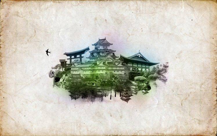 Asian Architecture, Digital Art HD Wallpaper Desktop Background
