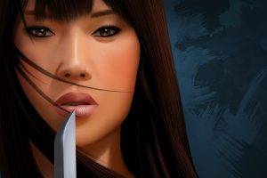 Asian, Women, Drawing, Digital Art, Knife
