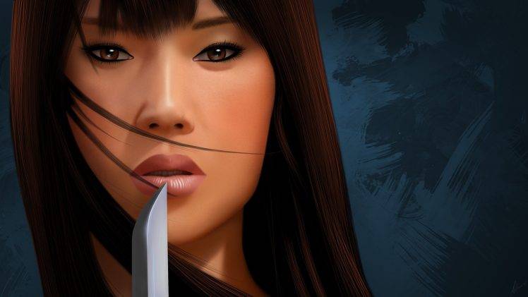 Asian, Women, Drawing, Digital Art, Knife HD Wallpaper Desktop Background