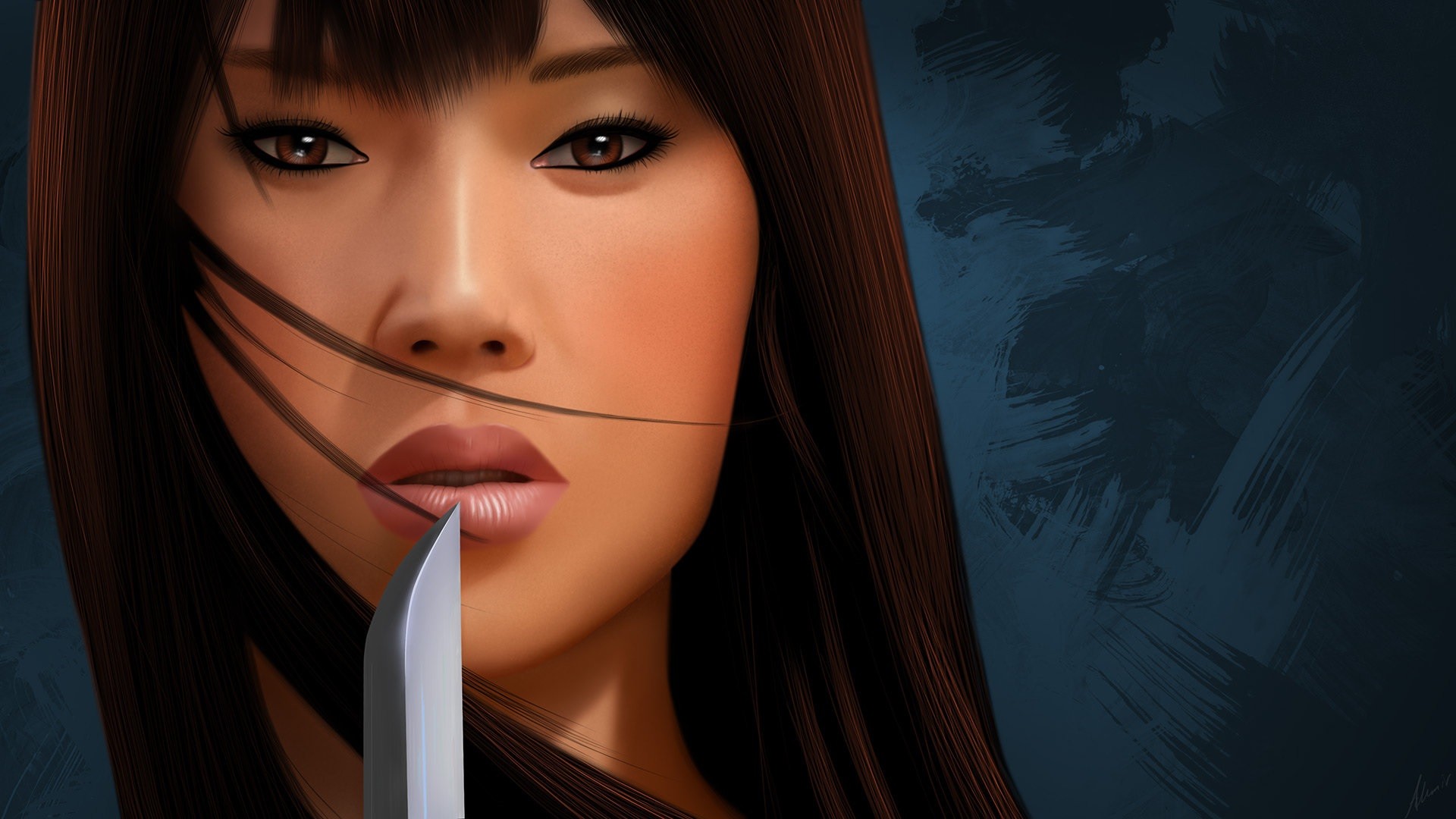 Asian, Women, Drawing, Digital Art, Knife Wallpaper