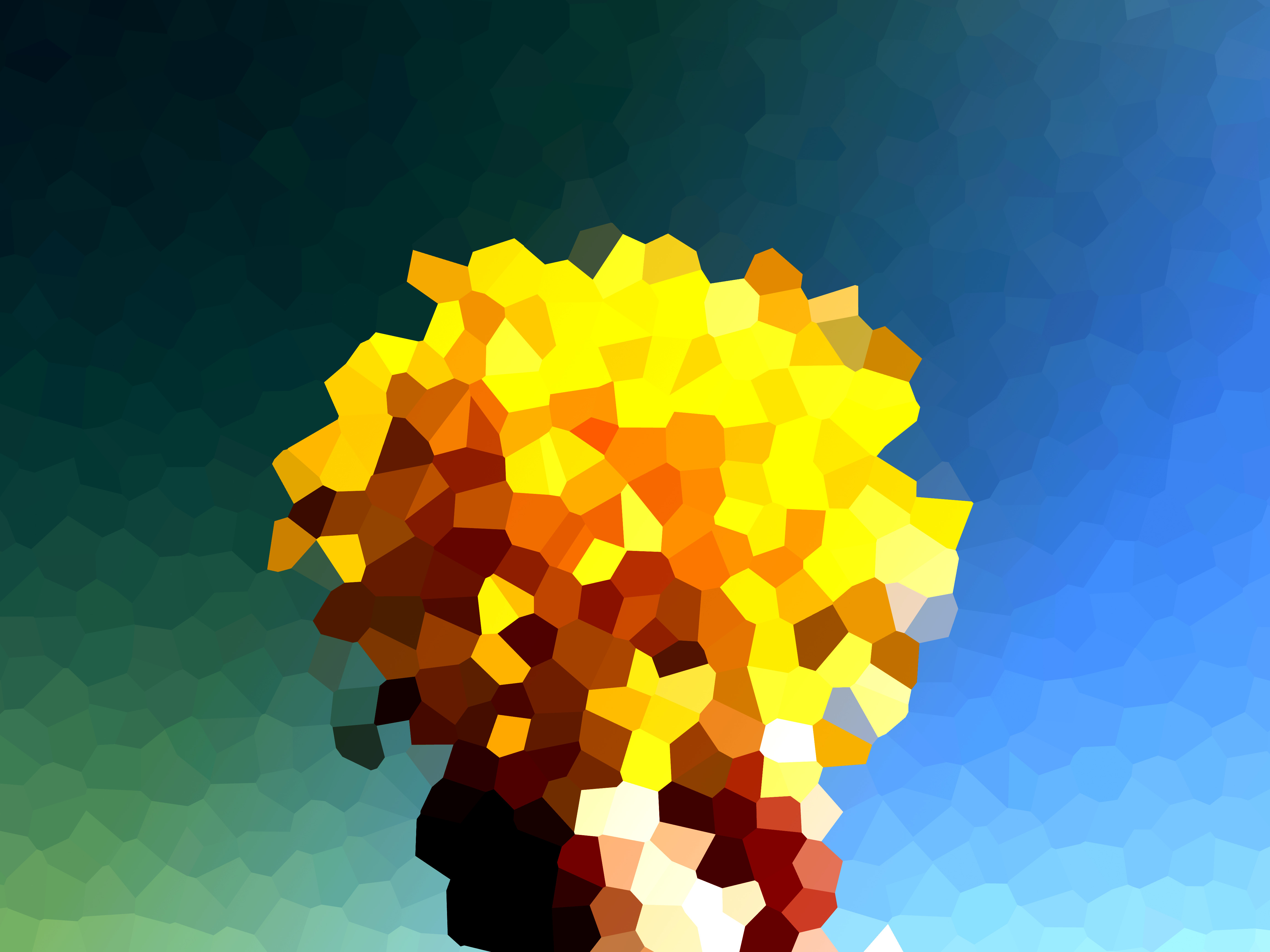 green, Yellow, Blue, Flowers, Low Poly, Abstract Wallpaper