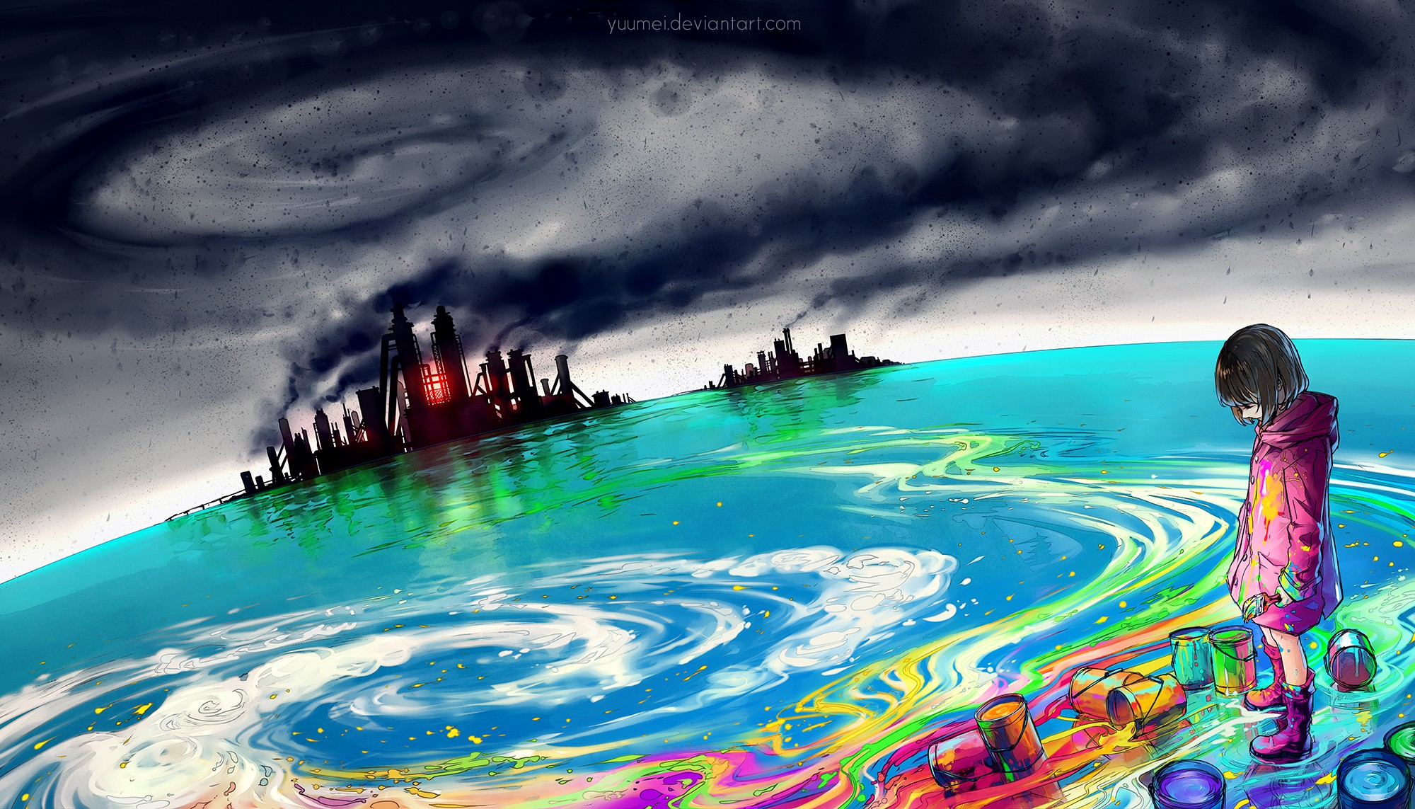Yuumei, Colorful, Digital Art, Environment, Pollution Wallpaper