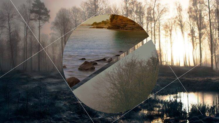forest, Digital Art, Trees, Water, Lines, Polyscape HD Wallpaper Desktop Background