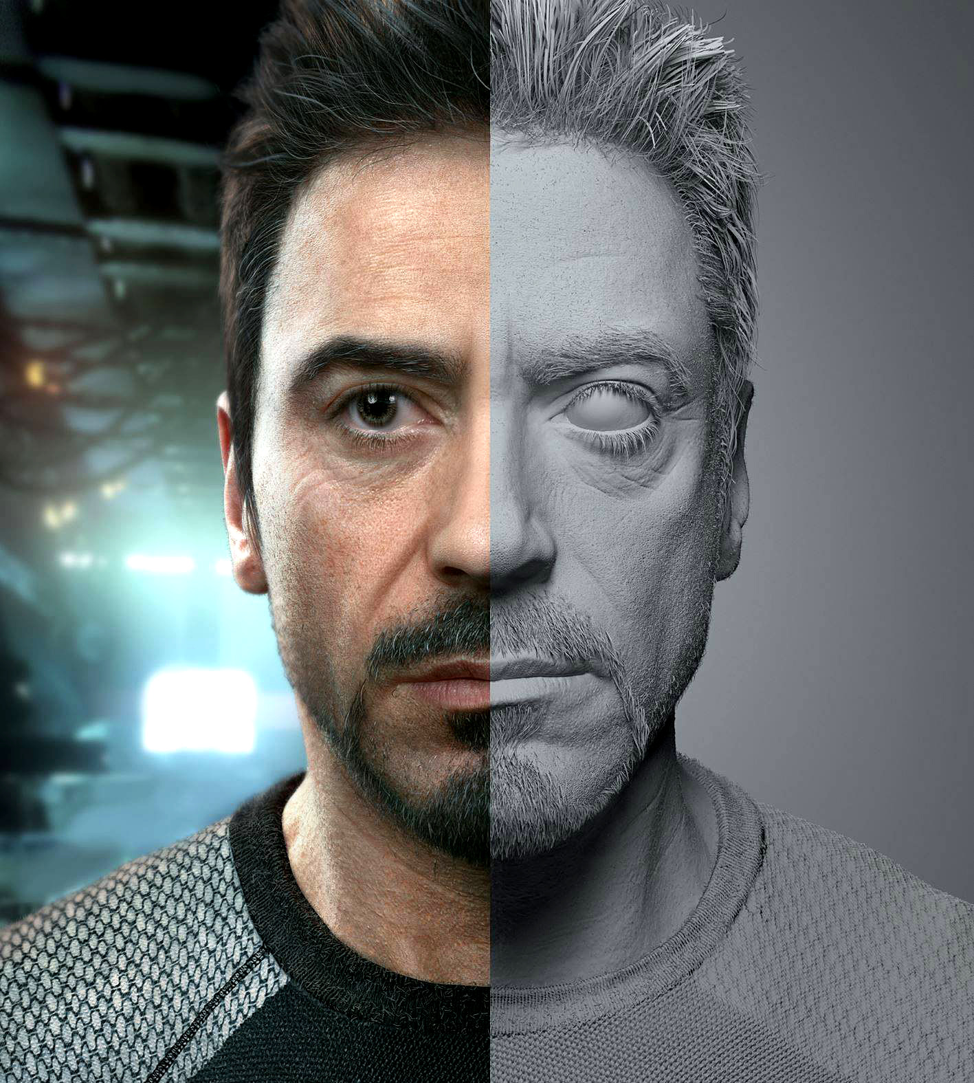 men, Face, Robert Downey Jr., Actor, Portrait, CGI, Digital Art, Realistic, Render, Portrait Display, Iron Man Wallpaper