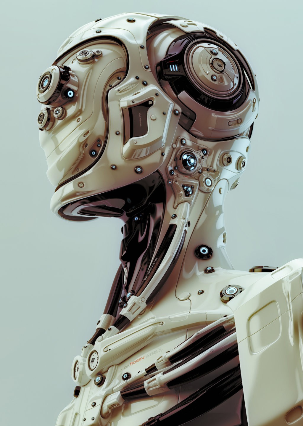 head, Digital Art, Portrait Display, Robot, Technology, Wires, Simple Background, CGI, Futuristic Wallpaper