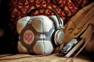 Portal, Companion Cube, Headphones, Music