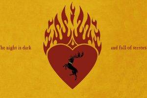 Game Of Thrones, Stannis Baratheon, Stags, House Baratheon, Yellow Background, Hearts