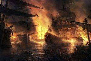 sailing Ship, Fire, Smoke, Cannons, Armada, Empire: Total War