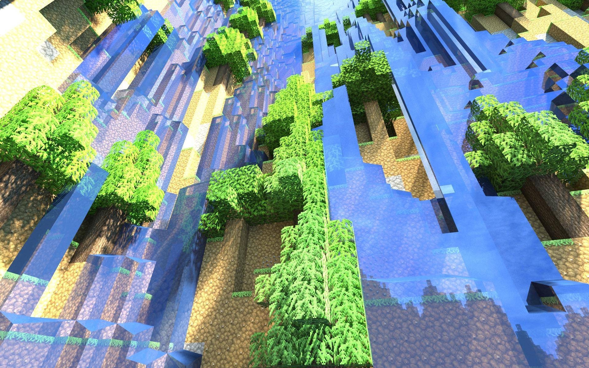 Minecraft, Render, Screenshots, Waterfall Wallpaper