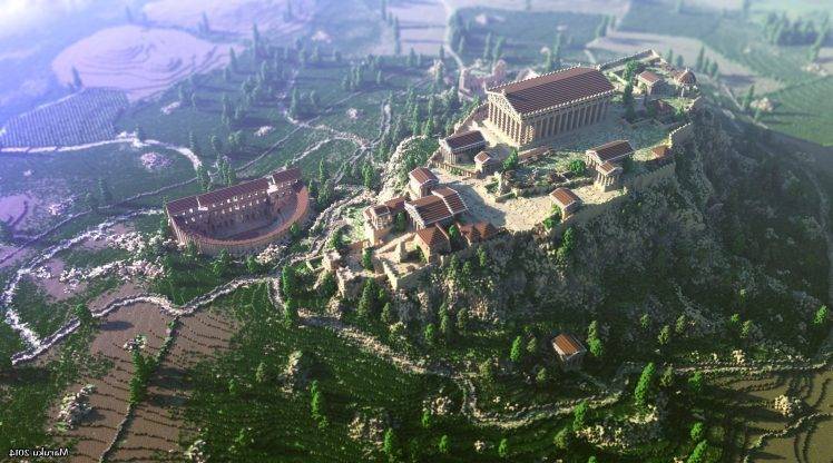 Minecraft, Render, Screenshots, Athens, Acropolis, Greece HD Wallpaper Desktop Background