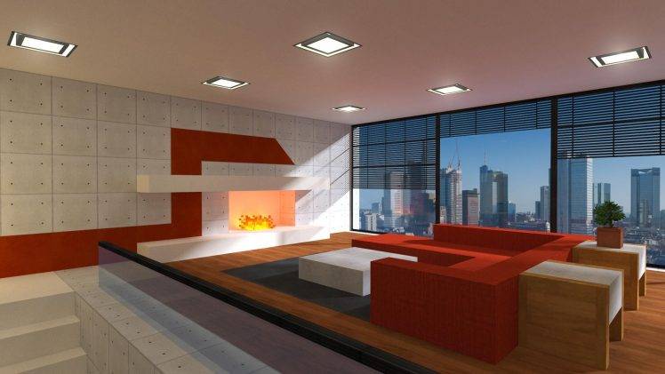 Minecraft, Render, Apartments, Fireplace, Window HD Wallpaper Desktop Background