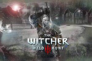 The Witcher 3: Wild Hunt, Dragon, Sword, Geralt Of Rivia, Town, Horse, People, Ice And Fire, Fire, Ice, Mountain, Sun, The Witcher, Warrior, Medieval, Mist, Armor