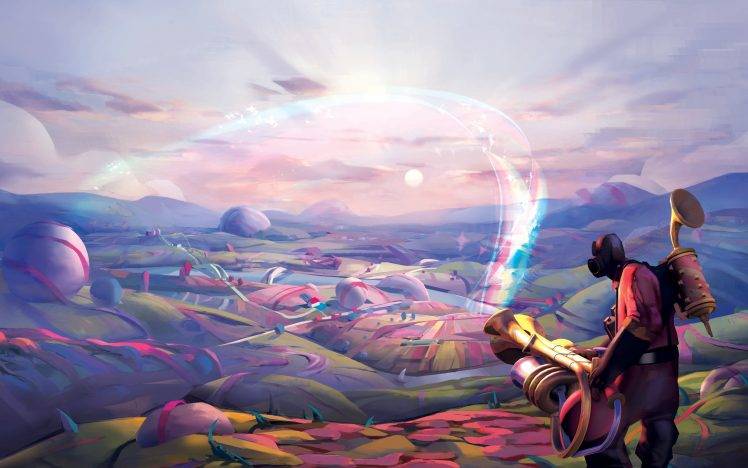 Team Fortress 2, Gun, Pyro (character), Rainbows, Colorful HD Wallpaper Desktop Background
