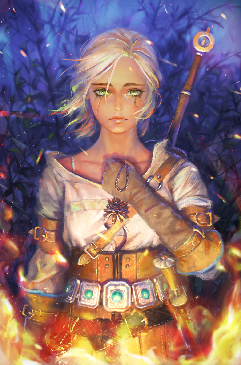 Ciri, Fire, Tears, The Witcher 3: Wild Hunt Wallpapers HD / Desktop and
