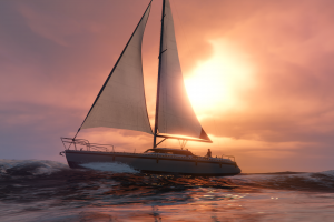 Grand Theft Auto V, Sunset, Sea, Boat