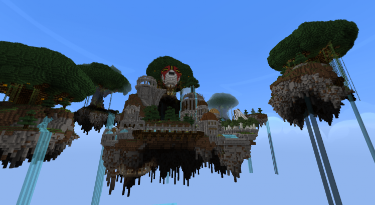 Minecraft, Floating Island, Waterfall HD Wallpaper Desktop Background