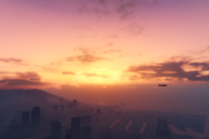 Grand Theft Auto V, Sunset, Sea, City, Clouds