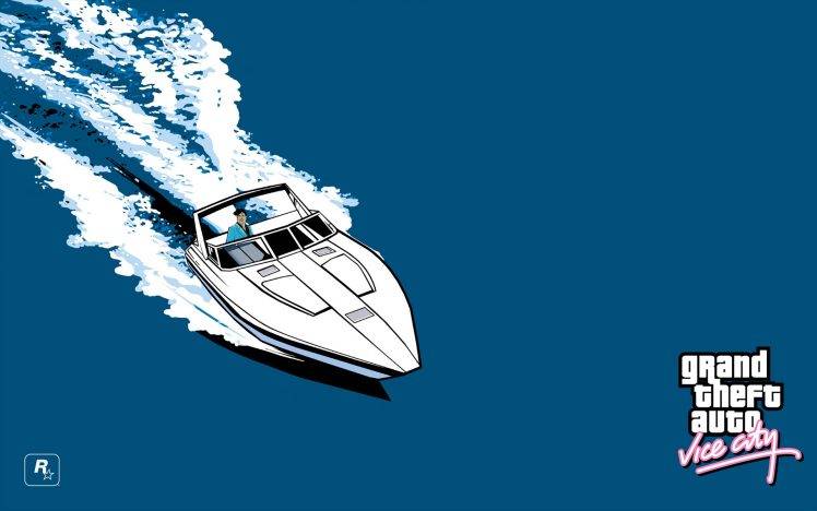 Grand Theft Auto Vice City, Boat, Sea, Rockstar Games, Logo HD Wallpaper Desktop Background