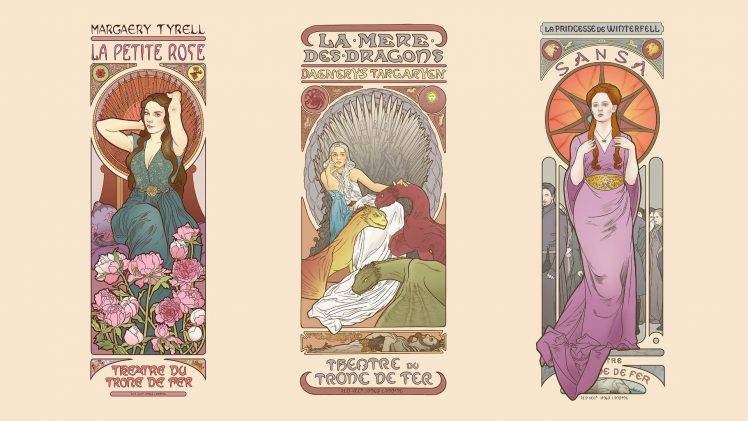 Game Of Thrones, Art Nouveau, Sansa Stark, Margaery Tyrell, Daenerys Targaryen HD Wallpaper Desktop Background