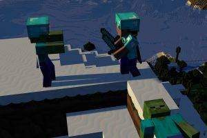 attack, Zombies, Mountain, Snow, Minecraft