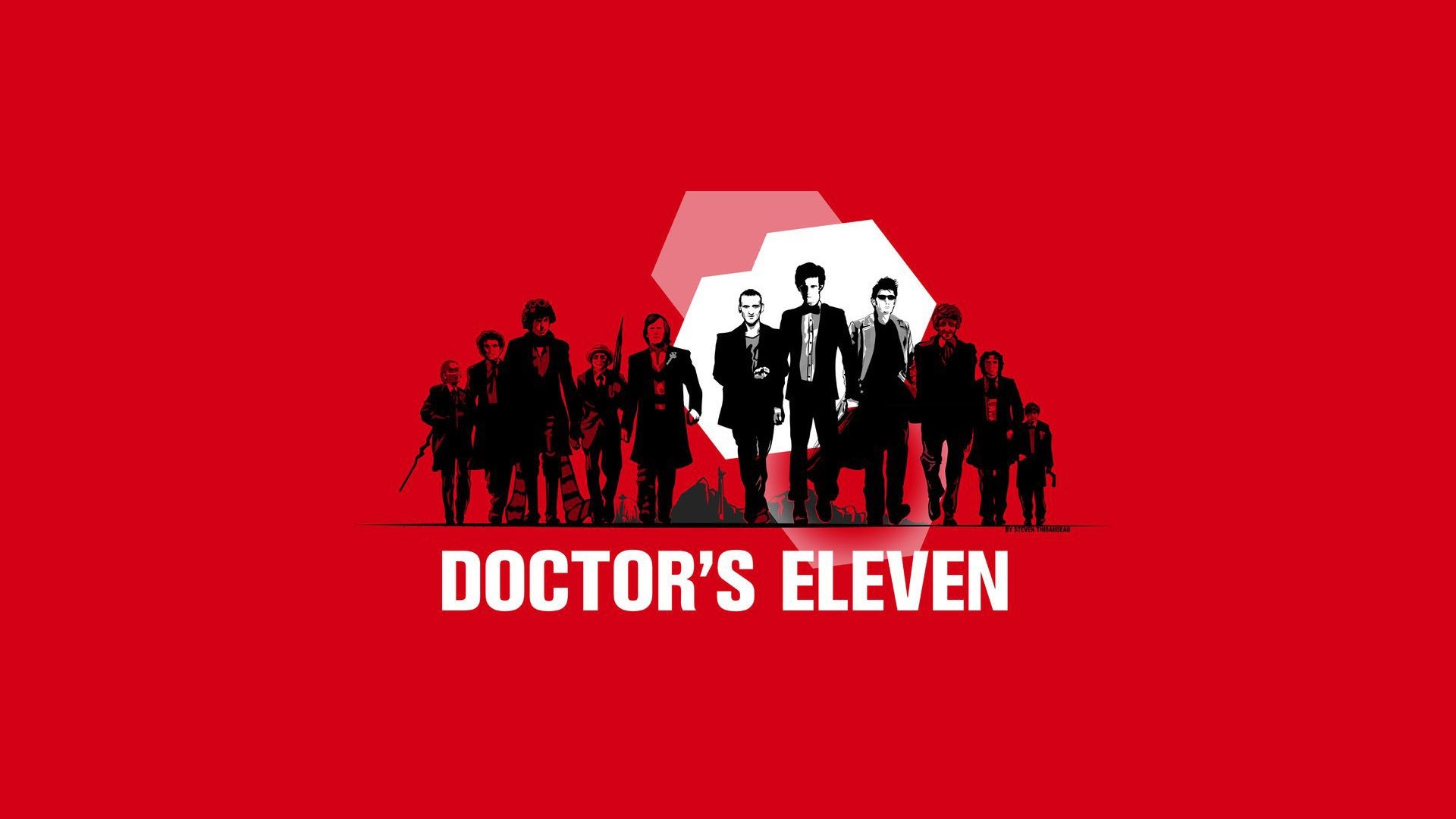 Doctor Who, The Doctor, Christopher Eccleston, David Tennant, Matt Smith,  Tom Baker, Simple Background, Artwork, Red, Oceans Eleven, Crossover  Wallpapers HD / Desktop and Mobile Backgrounds