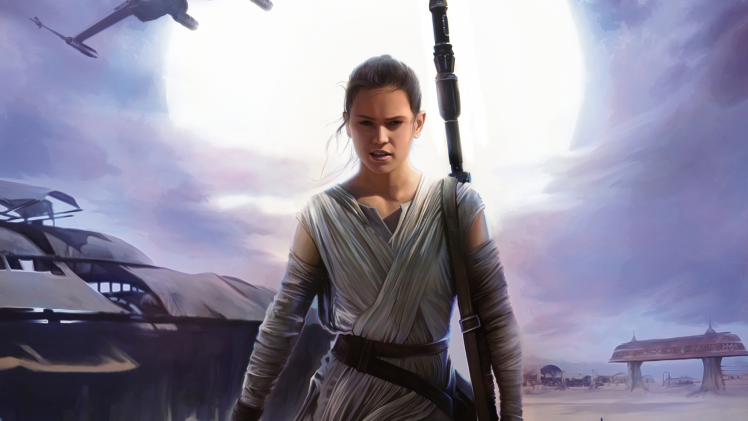 Rey, Daisy Ridley, Star Wars: The Force Awakens, Star Wars, Movies, Jakku, Sun, Artwork HD Wallpaper Desktop Background