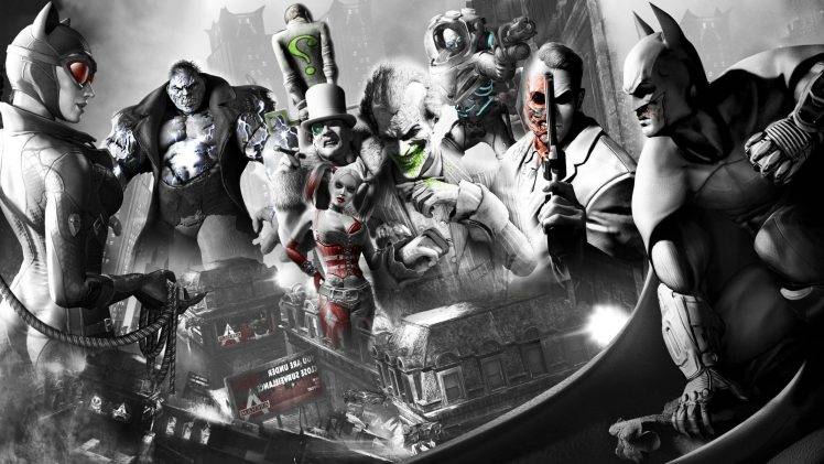 Harley Quinn, Joker, Harvey Dent, Batman: Arkham City, Batman, Catwoman, Penguin HD Wallpaper Desktop Background
