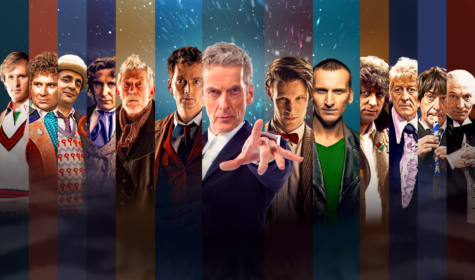 Doctor Who, The Doctor, Christopher Eccleston, David Tennant, Matt Smith, Peter Capaldi, Tom Baker, John Hurt, Panels Wallpaper