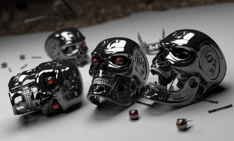 Terminator, Skull, Red Eyes HD Wallpaper Desktop Background