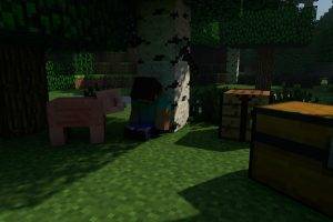 Minecraft, Trees, Crafting Tables, Pigs