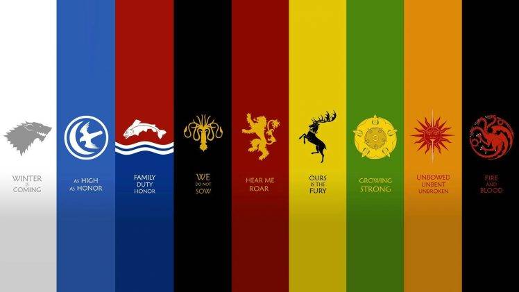 Game Of Thrones, Sigils, House Stark, House Arryn, House Tully, House Greyjoy, House Lannister, House Baratheon, House Martell, House Tyrell, House Targaryen, Panels HD Wallpaper Desktop Background