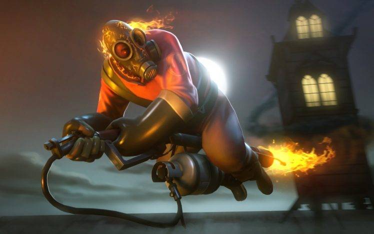 Team Fortress 2, Pyro (character), Fire, Halloween, Flamethrowers HD Wallpaper Desktop Background