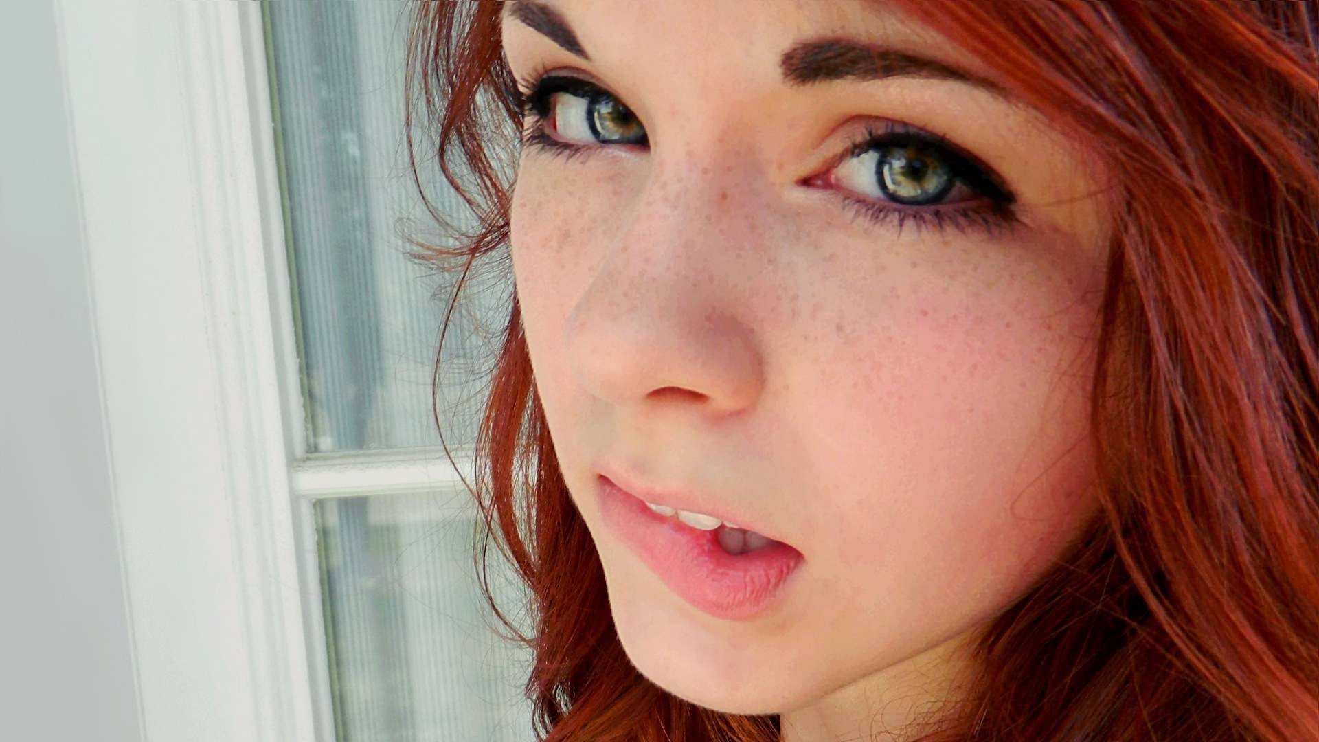 Women Face Redhead Biting Lip Wallpapers Hd Desktop And Mobile