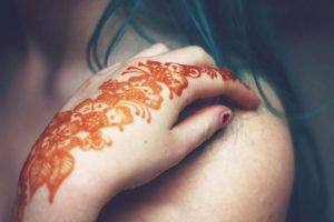 henna, Bare Shoulders, Teal Hair, Women, Hand