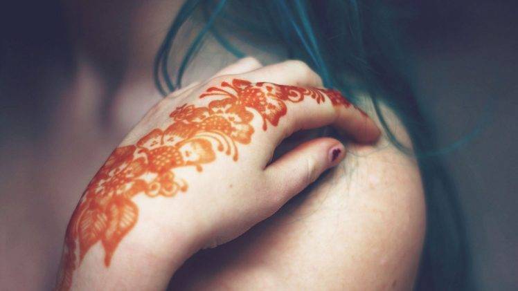 henna, Bare Shoulders, Teal Hair, Women, Hand HD Wallpaper Desktop Background