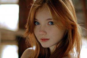 Olesya Kharitonova, Women, Blue Eyes, Model, Face, Redhead