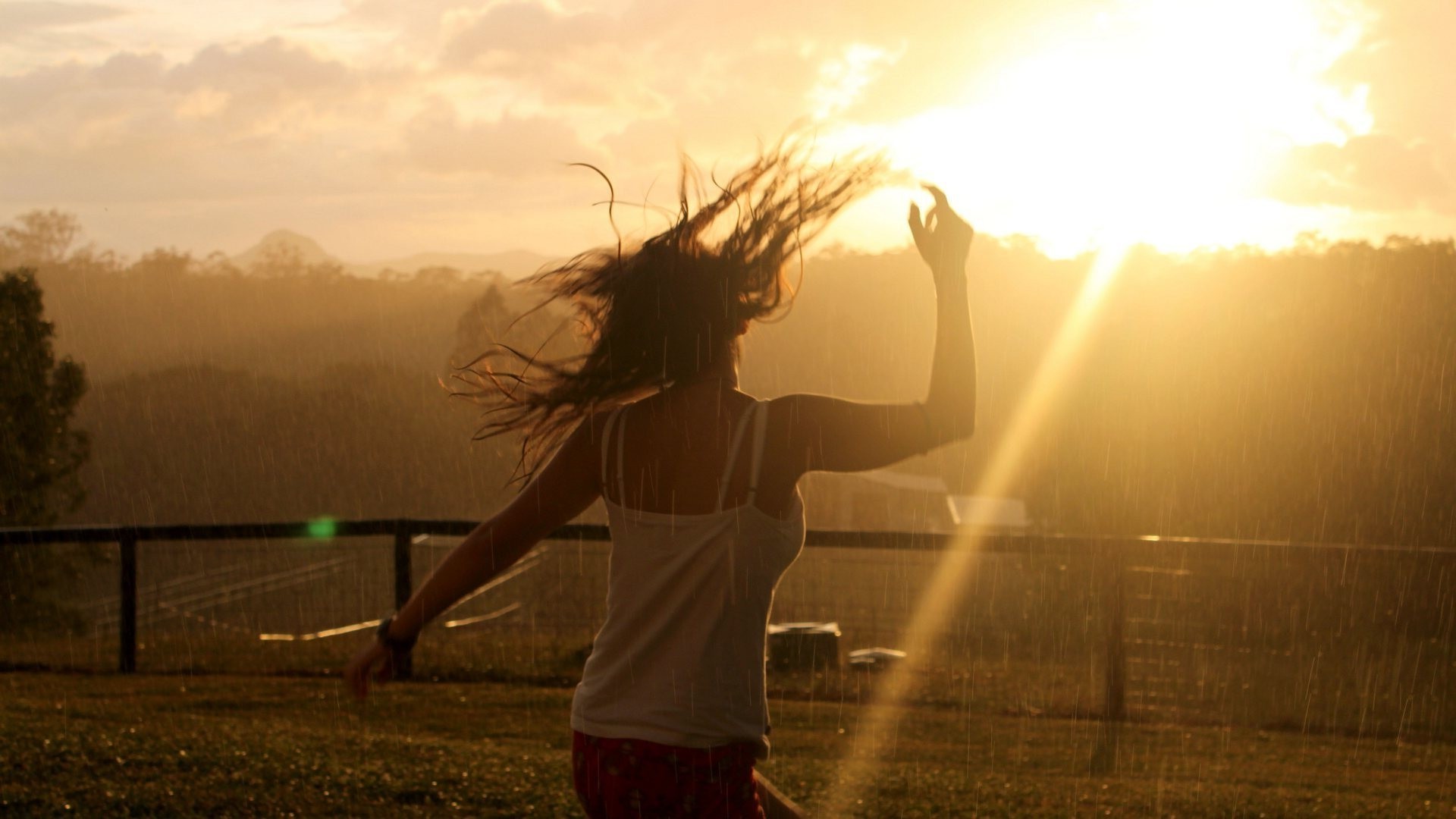 women Outdoors, Rain Wallpaper