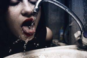 women, Water, Water Drops, Red Lipstick