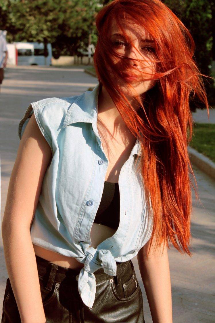 redhead, Women, Women Outdoors, Long Hair, Hair In Face HD Wallpaper Desktop Background