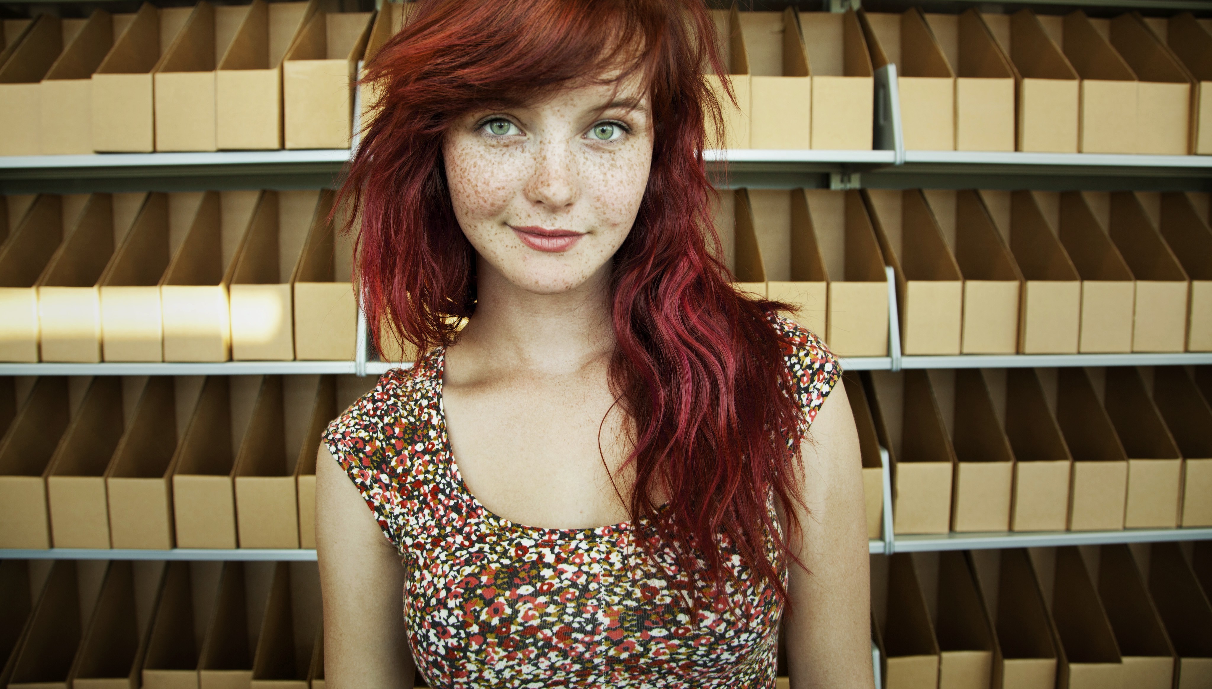 redhead, Freckles, Women, Green Eyes Wallpaper