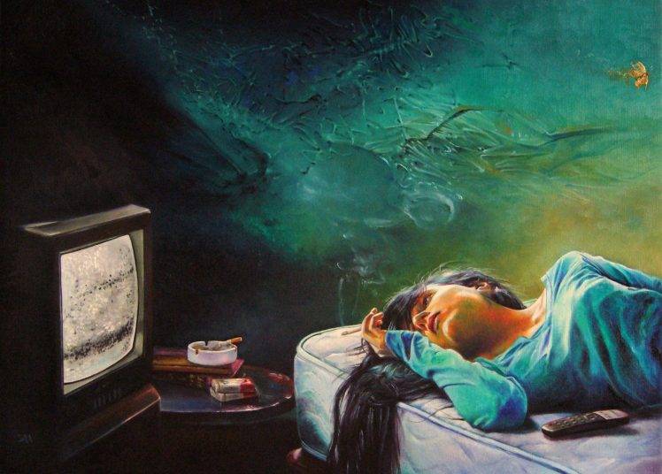 artwork, Painting, Women, TV, Cigarettes, Long Hair HD Wallpaper Desktop Background