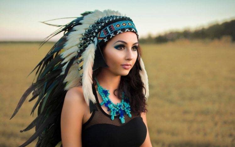 Indian, Native Americans, Black Clothing, Blue, Smooth Skin, Feathers, Headdress HD Wallpaper Desktop Background