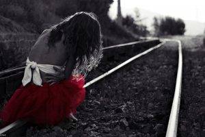 women, Alone, Skirt, Railway