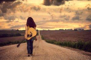 Jake Olson, Curly Hair, Women Outdoors, Guitar, Road, Musical Instrument, Clouds, Jeans, Nebraska