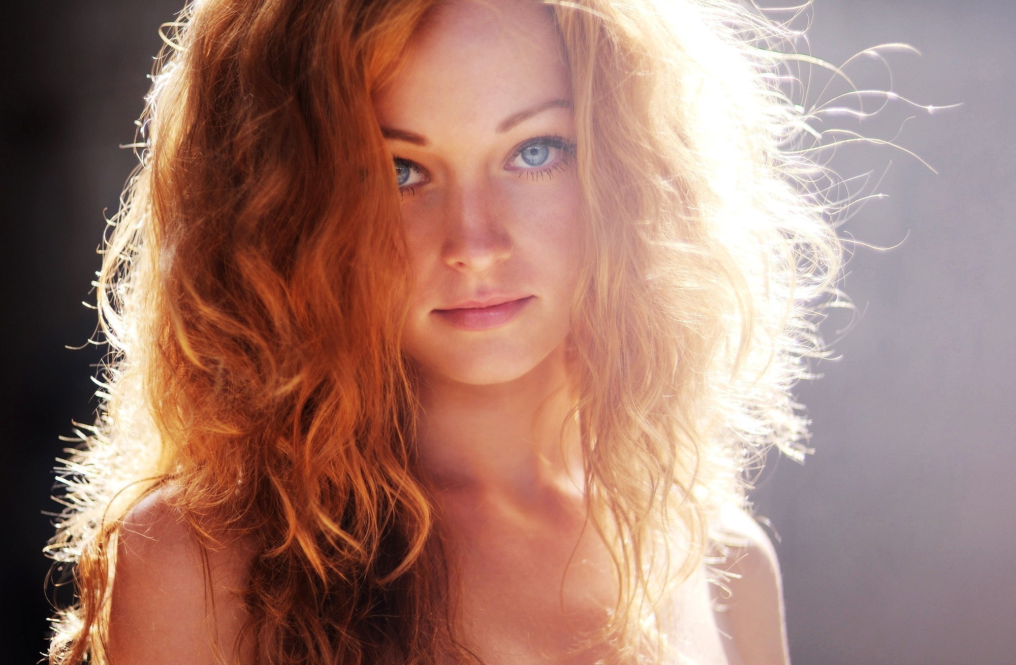 women, Wavy Hair, Blue Eyes, Redhead, Sunlight Wallpaper