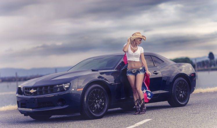 women, Model, Women With Cars, Shorts, Jean Shorts, Chevrolet Camaro HD Wallpaper Desktop Background