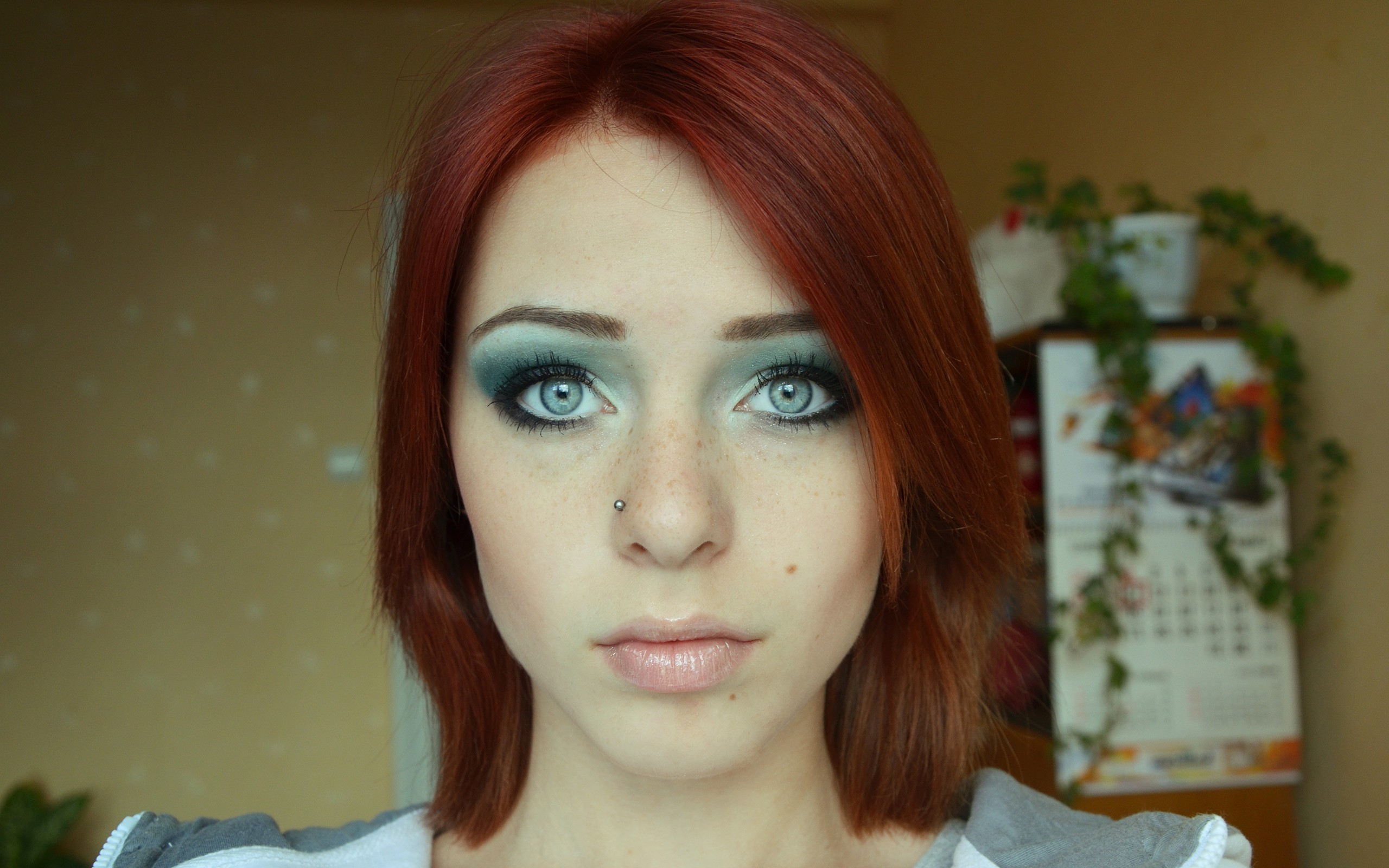 women, Redhead, Blue Eyes, Lana Branishti Wallpaper