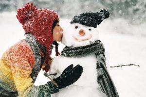 snow, Winter, Kissing, Snowman